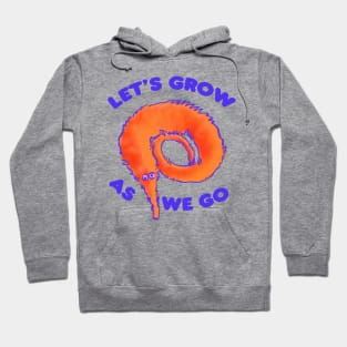 cute fuzzy orange worm on a string / let's grow as we go text Hoodie